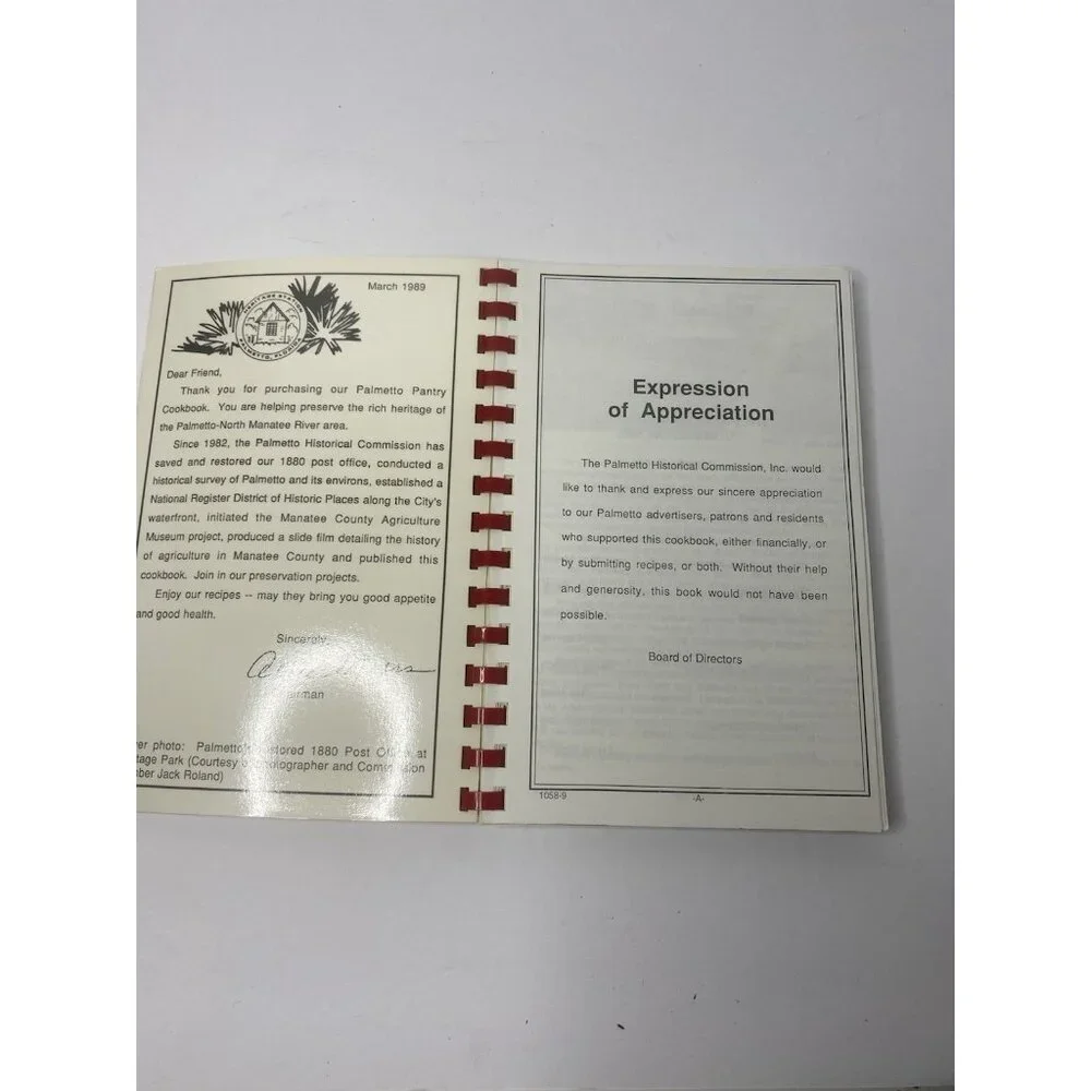 Palmetto Pantry Historical Commission Community Cookbook‎ 1989 Florida Vintage